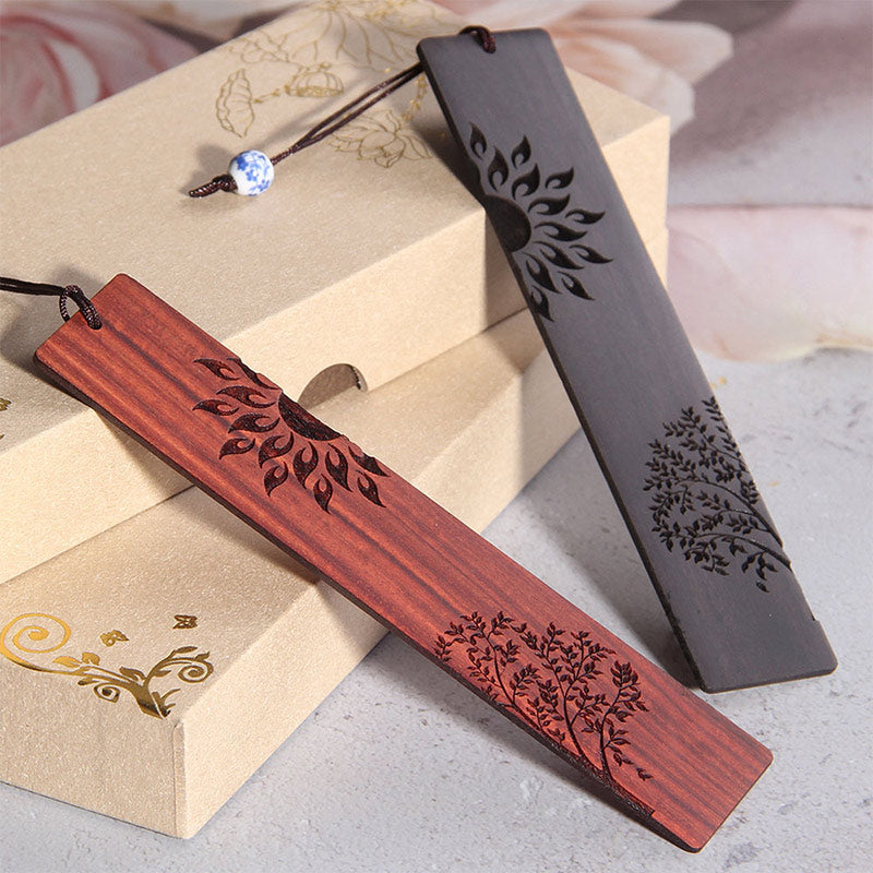 Buddhist Blessing Sun Tree Ebony Wood Small Leaf Red Sandalwood Bookmarks With Gift Box
