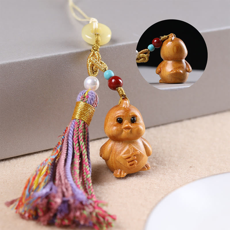 Buddhist Blessing Sandalwood 12 Chinese Zodiac Blessing Colorful Tassel Accessories Keychain