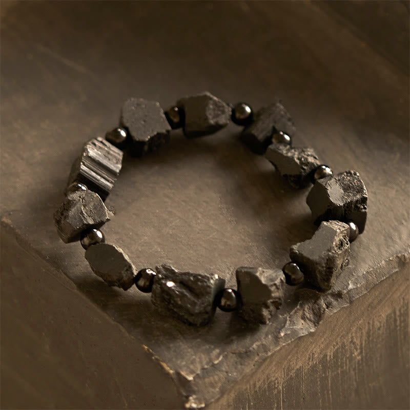 Buddhist Blessing Black Tourmaline Irregular Stone Positive Bracelet