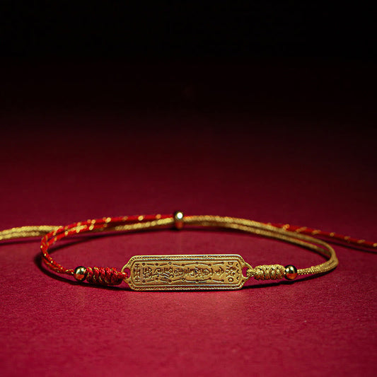 Buddhist Blessing 14K Gold-plated Copper Amulet Protection Red Golden Rope Bracelet