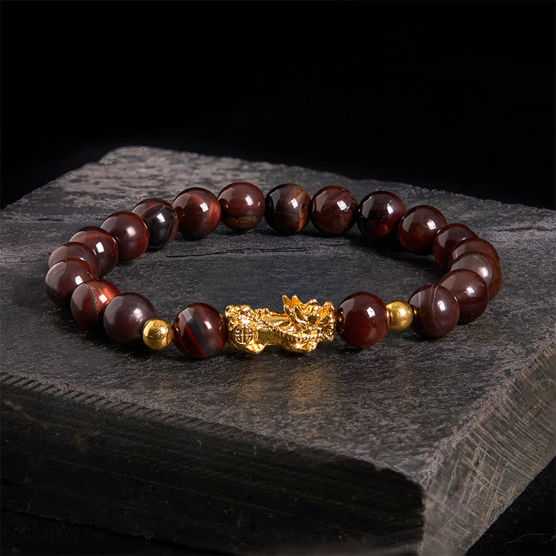 Buddhist Blessing Various Color Tiger Eye Beads Pixiu Wealth Courage Bracelet