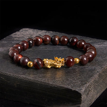 Buddhist Blessing Various Color Tiger Eye Beads Pixiu Wealth Courage Bracelet