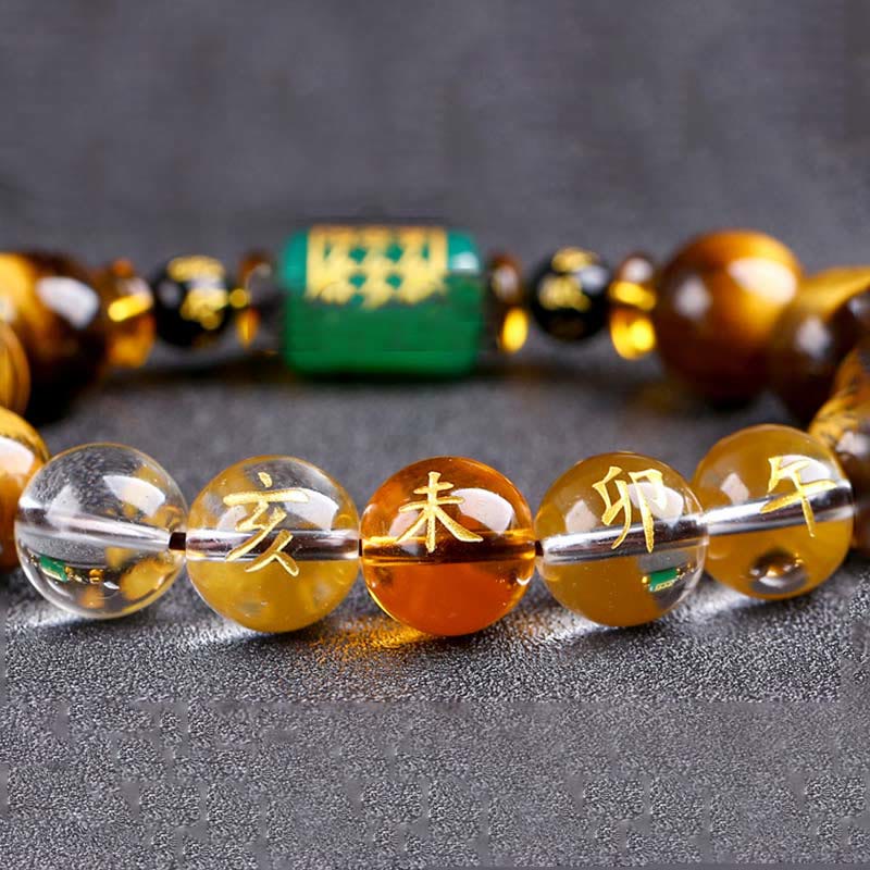 Buddhist Blessing Chinese Zodiac Tiger Eye White Crystal Courage Bracelet