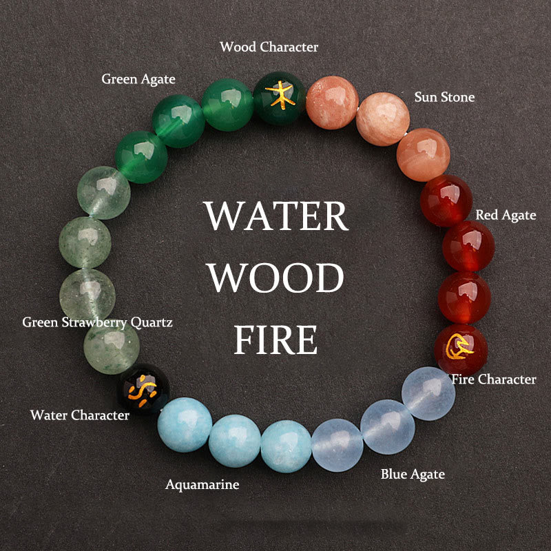 Buddhist Blessing Five Elements Various Agate Crystal Sun Stone Wisdom Bracelet