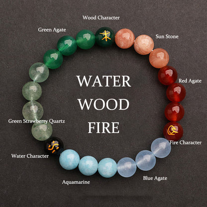 Buddhist Blessing Five Elements Various Agate Crystal Sun Stone Wisdom Bracelet