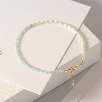 Buddhist Blessing 2mm Turquoise Pearl Ultra-thin Beads 14k Gold Plated Copper Wisdom Bracelet