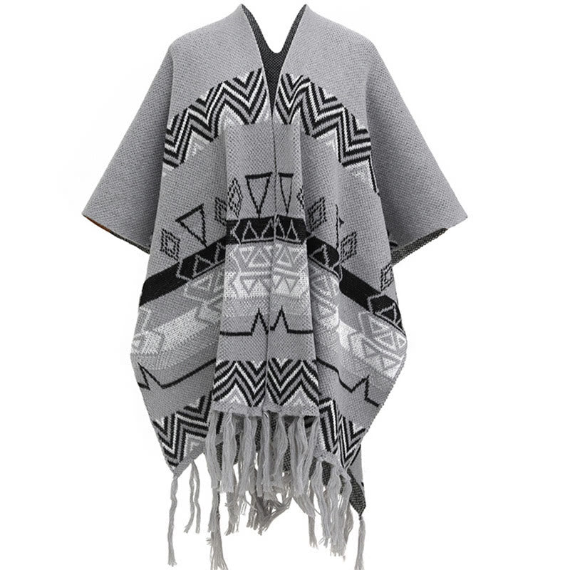 Buddhist BlessingTibetan Wave Stripe Geometry Tassels Shawl Fall Winter Cozy Scarf Wrap