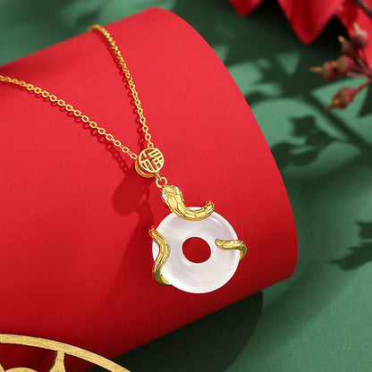 Buddhist Blessing Chalcedony Peace Buckle 925 Sterling Silver Fu Character Year Of The Snake Positive Necklace Pendant