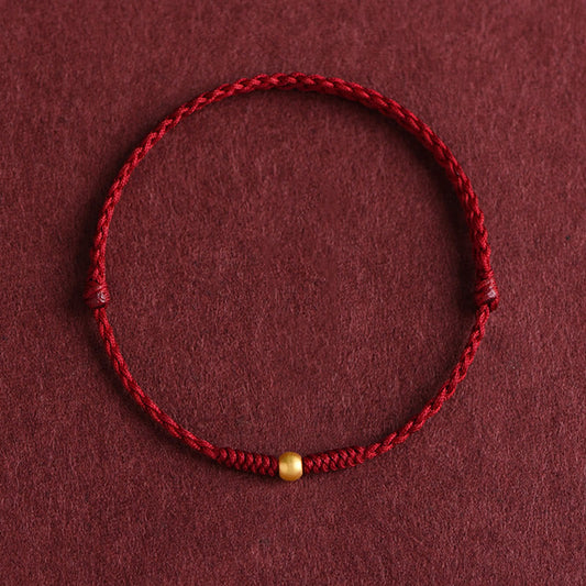 Buddhist Blessing 999 Gold One Mini Bead Design Handmade Strength Braided Rope Bracelet Anklet