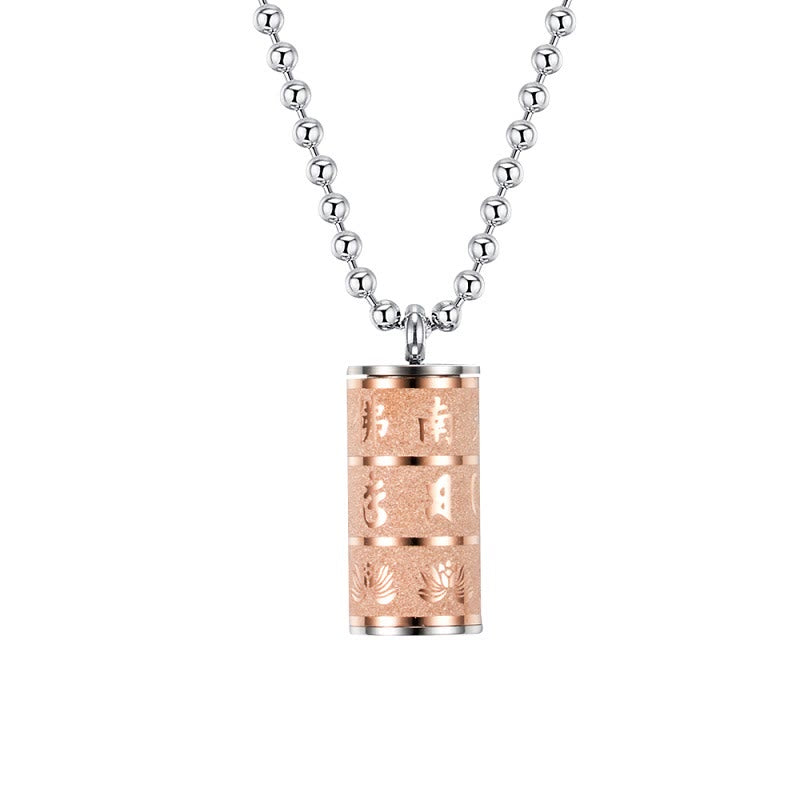 Buddhist Blessing Tibetan Om Mani Padme Hum Lotus Pattern Prayer Wheel Titanium Steel Peace Necklace Pendant