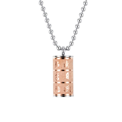 Buddhist Blessing Tibetan Om Mani Padme Hum Lotus Pattern Prayer Wheel Titanium Steel Peace Necklace Pendant