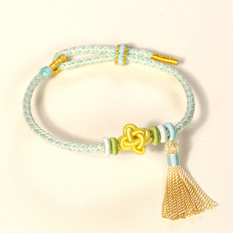 Buddhist Blessing Colorful String Peach Blossom Knot Tassels Protection Bracelet