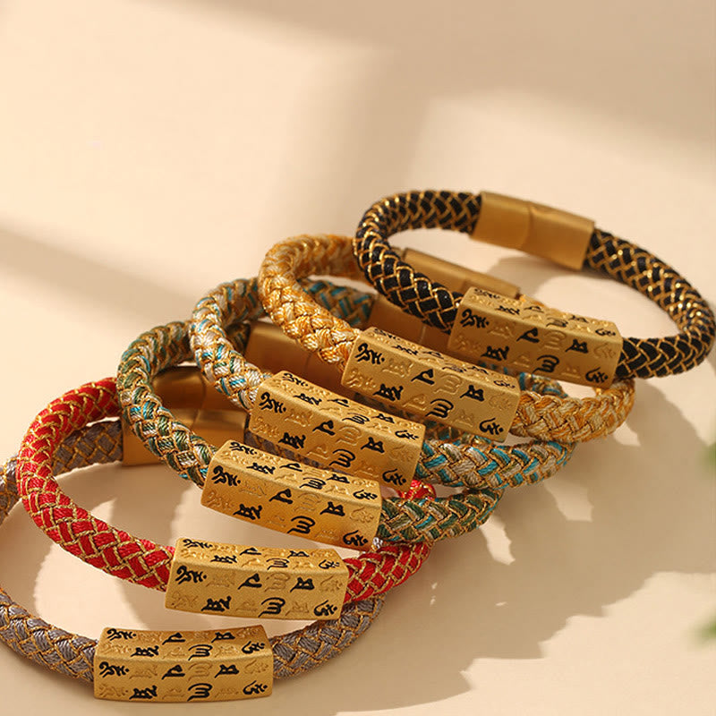 Buddhist Blessing Tibetan Om Mani Padme Hum Various Colors Rope Gold Thread Diamond Knot Luck Buckle Bracelet