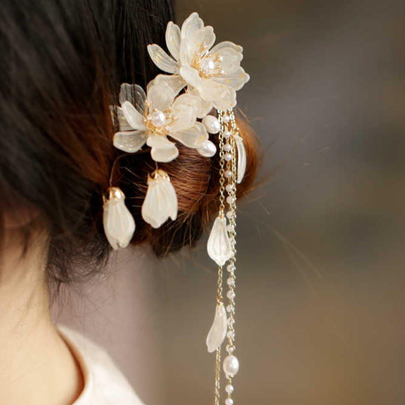 Buddhist Blessing Classical Magnolia Tassel Side Hair Clip