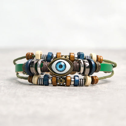 Buddhist Blessing Tibetan Evil Eye Leather Adjustable Protection Bracelet