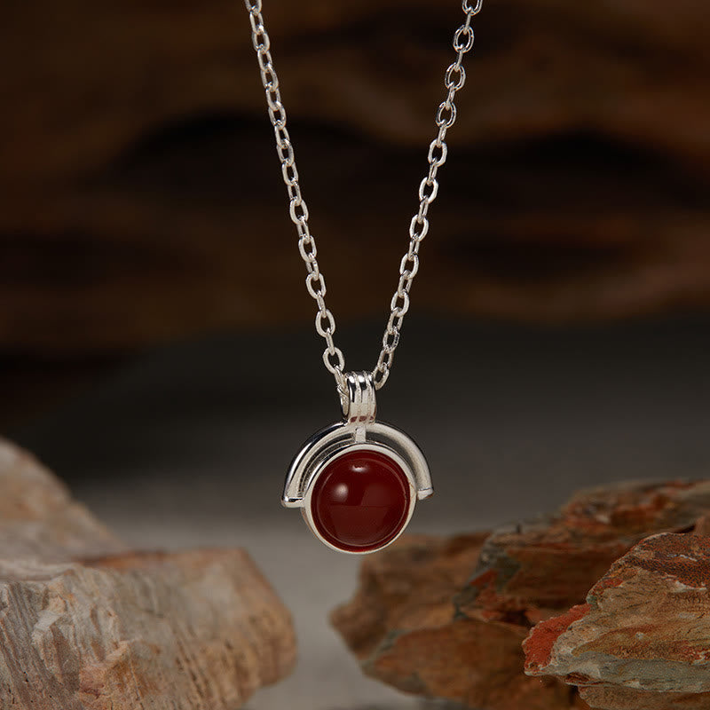 Buddhist Blessing Red Agate Tiger Eye Aquamarine Moonstone 925 Sterling Silver Confidence Necklace Pendant