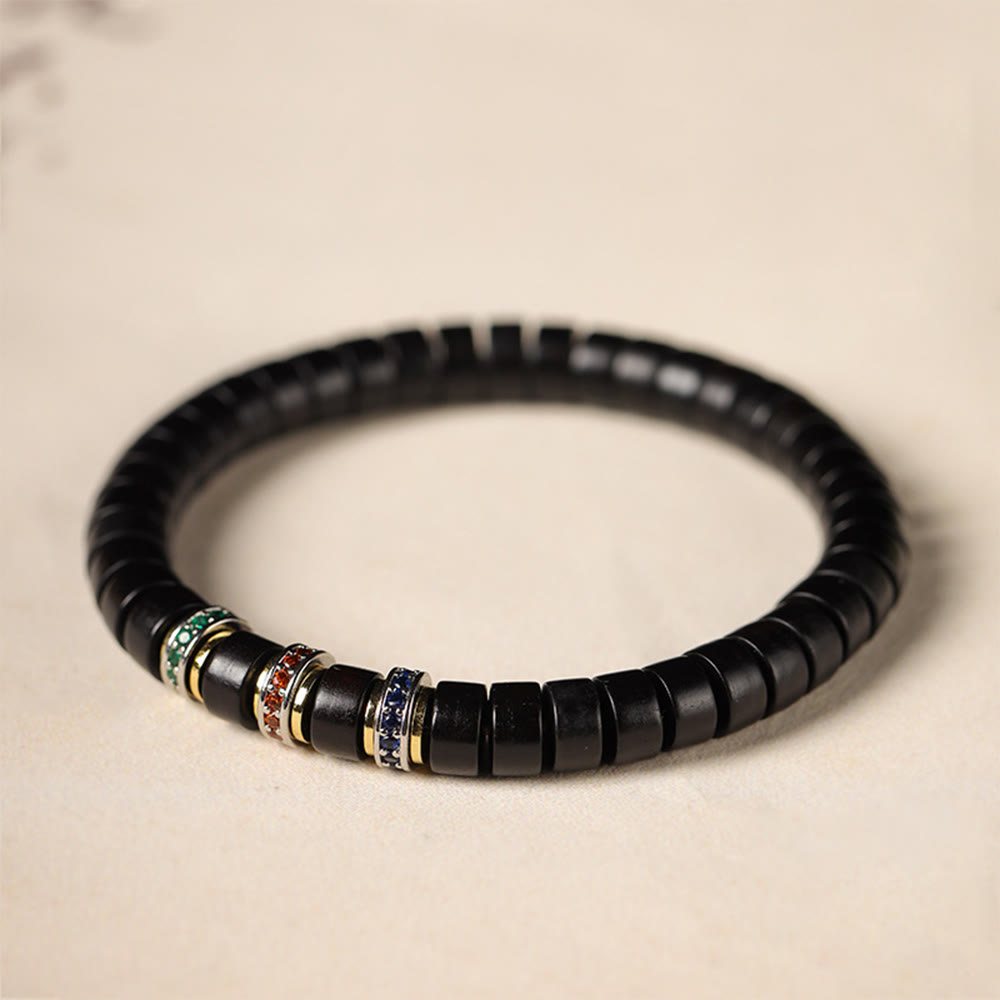 Buddhist Blessing Ebony Wood Small Leaf Red Sandalwood Zircon Peace Bracelet