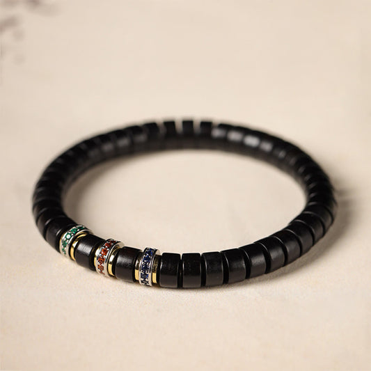 Buddhist Blessing Ebony Wood Small Leaf Red Sandalwood Zircon Peace Bracelet