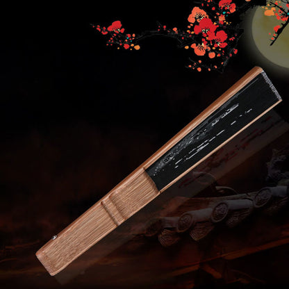 Buddhist Blessing Chinese Characters Golden Dragonfly Handheld Cotton Linen Bamboo Folding Fan 22cm