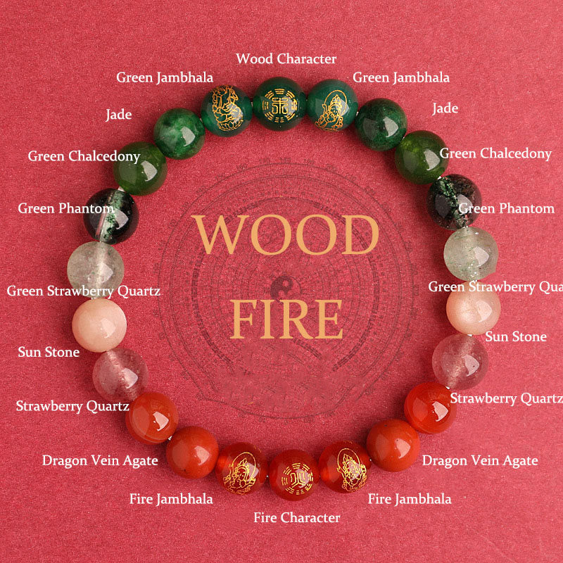 Buddhist Blessing Five Elements Various Agate Crystal South Red Agate Strawberry Quartz Sun Stone Citrine Luck Bracelet