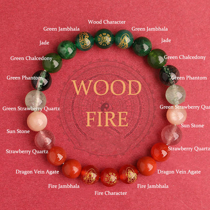 Buddhist Blessing Five Elements Various Agate Crystal South Red Agate Strawberry Quartz Sun Stone Citrine Luck Bracelet