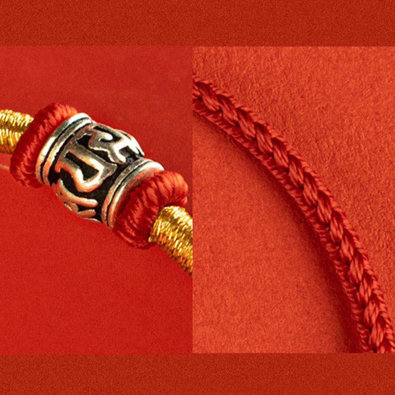 Buddhist Blessing Red String Black String Six True Words 925 Sterling Silver Peace Bracelet