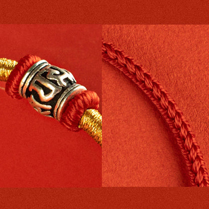 Buddhist Blessing Red String Black String Six True Words 925 Sterling Silver Peace Bracelet