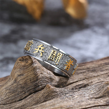 Buddhist Blessing Tibetan The Nine-word Mantra Yin Yang Pattern Titanium Steel Spinner Balance Ring
