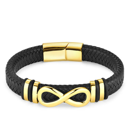 Buddhist Blessing Endless Knot Design Titanium Steel Strengthen Braided Leather Buckle Bracelet