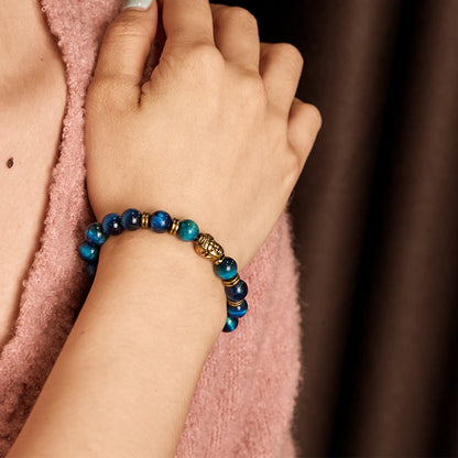 Buddhist Blessing Blue Green Red Tiger Eye Buddhist Blessing Head Balance Bracelet