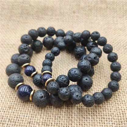 Buddhist Blessing Lava Rock Goldstone Blue Sandstone Healing Bracelet