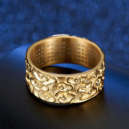Buddhist Blessing Auspicious Clouds Engraved Heart Sutra Pattern Titanium Steel Calm Ring