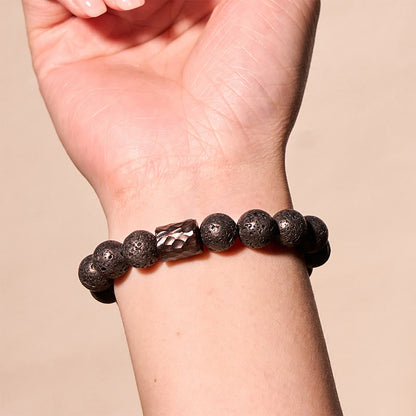 Buddhist Blessing Lava Rock Ebony Wood Tiger Eye Healing Bracelet