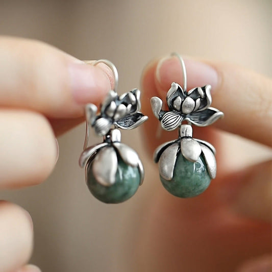 Buddhist Blessing Lotus Round Bead Copper Enlightenment Earrings