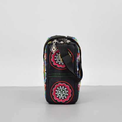 Buddhist Blessing Galsang Inula Flower Peony Peacock Double-Sided Embroidery Canvas Shopping Purse Handbag Crossbody Bag