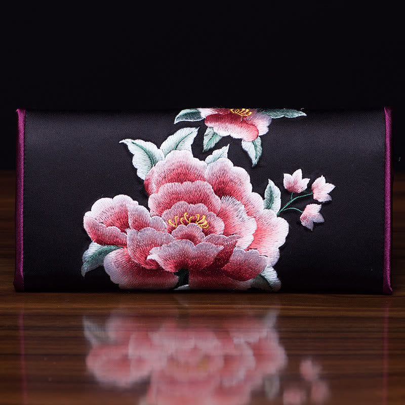 Buddhist Blessing Peony Su Embroidery Journey Shopping Long Purse Handbag