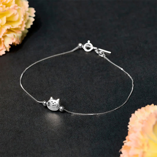 Buddhist Blessing 925 Sterling Silver Mini Cat Blessing Chain Bracelet
