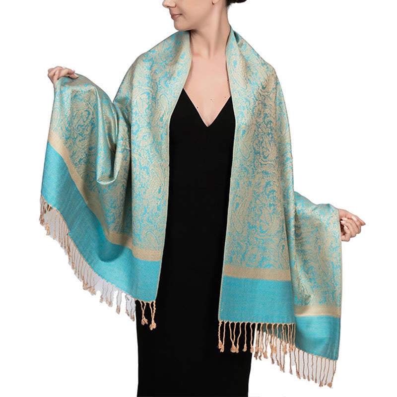 Buddhist Blessing Tibetan Cashew Jacquard Tassels Shawl Spring Fall Winter Warm Cozy Scarf Wrap