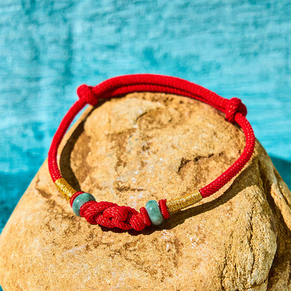 Buddhist Blessing Red String Jade Luck Fortune Knot Braided Couple Bracelet