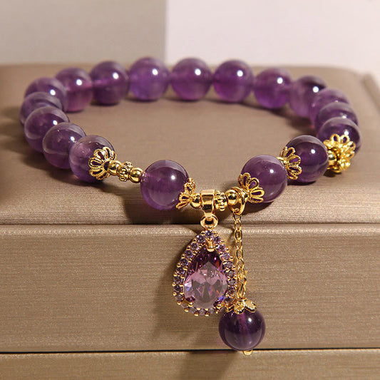 Buddhist Blessing Natural Amethyst Water Drop Balance Bracelet