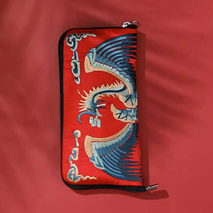 Buddhist Blessing Mythical Beast Phoenix Dragon Qilin Su Embroidery Ticket Folder Storage Journey Shopping Purse Handbag