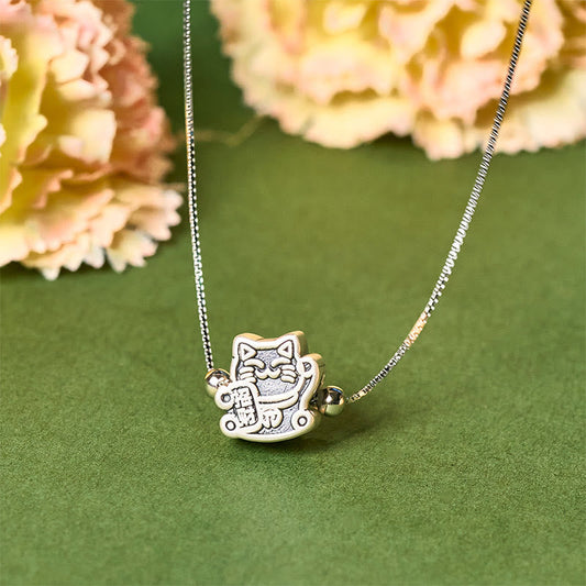 Buddhist Blessing 999 Sterling Silver Fortune Cat Protection 925 Sterling Silver Chain Necklace Pendant