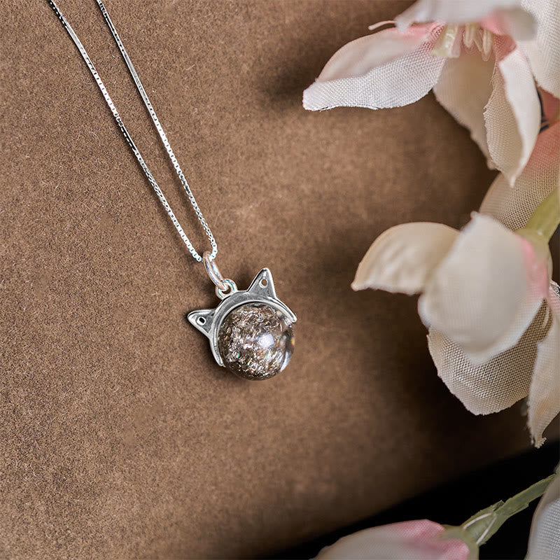 Buddhist Blessing 925 Sterling Silver Natural Black Super Seven Crystal Cat Necklace Pendant