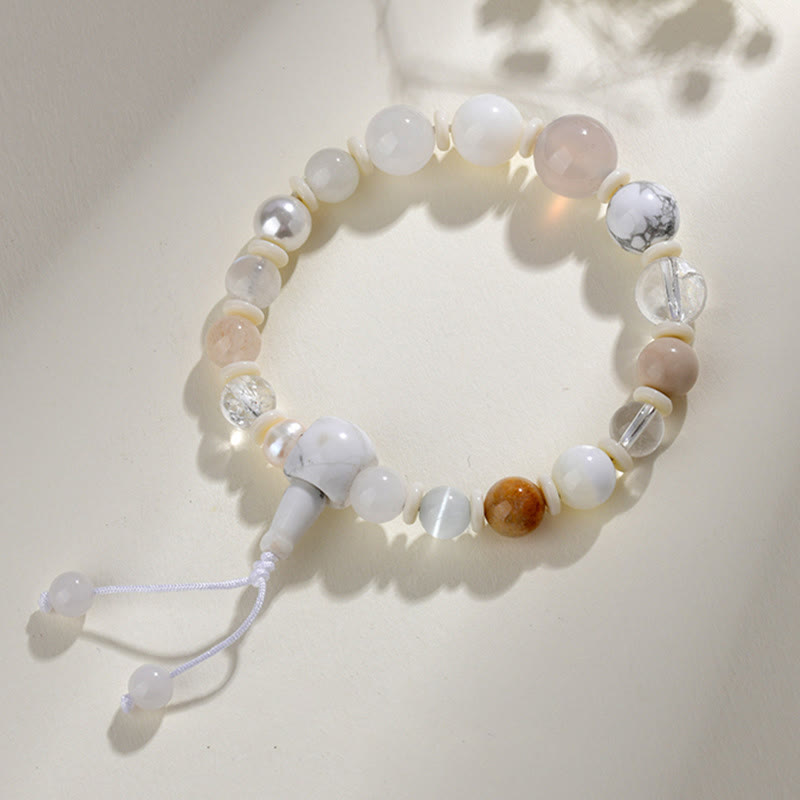 Buddhist Blessing White Agate Pearl 18 Beads Balance Luck Bracelet