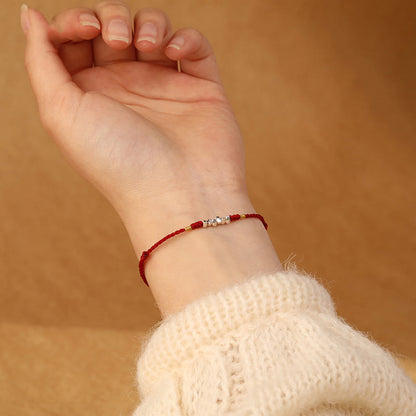 Buddhist Blessing 925 Sterling Silver String Protection Luck Ultra-Thin Braided Bracelet Anklet