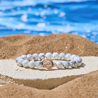 Buddhist Blessing Natural Stone Sea Turtle Turquoise Crackle Agate Wisdom Bracelet