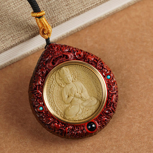Buddhist Blessing Chinese Zodiac Natal Buddha Small Leaf Red Sandalwood Ebony Longevity Necklace Pendant