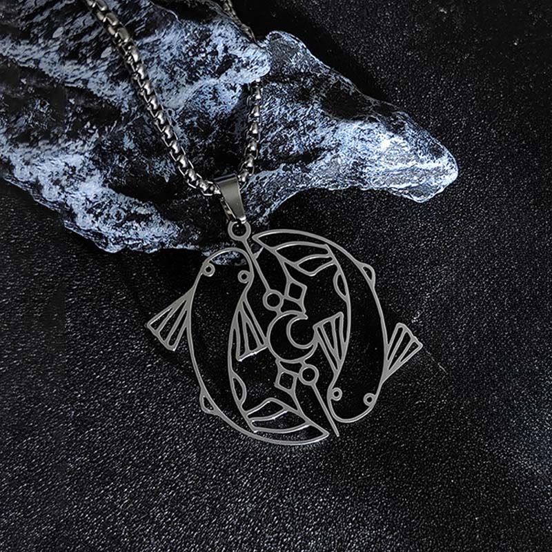 Buddhist Blessing Vintage Koi Fish Hollow Design Stainless Steel Luck Necklace Pendant