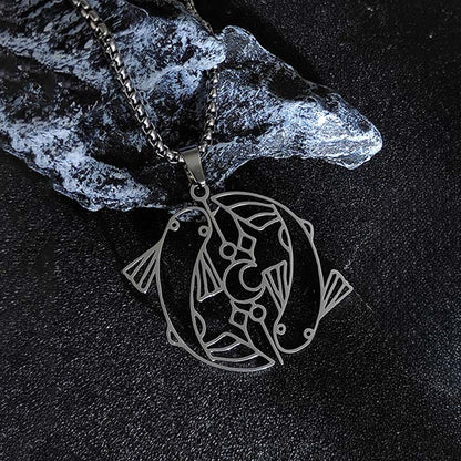 Buddhist Blessing Vintage Koi Fish Hollow Design Stainless Steel Luck Necklace Pendant