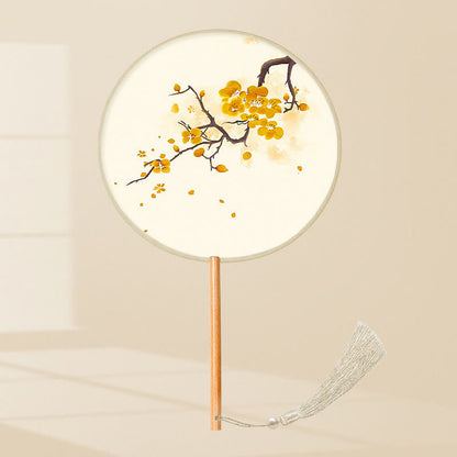 Buddhist Blessing Ginkgo Leaf Koi Fish Cherry Blossom Spring Flowers Handheld Wood Handle Fan